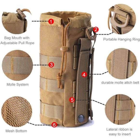 Set of 2 Water Bottles Pouch Bag, Tactical Drawstring Molle Water Bottle Holder - Picture 5 of 7